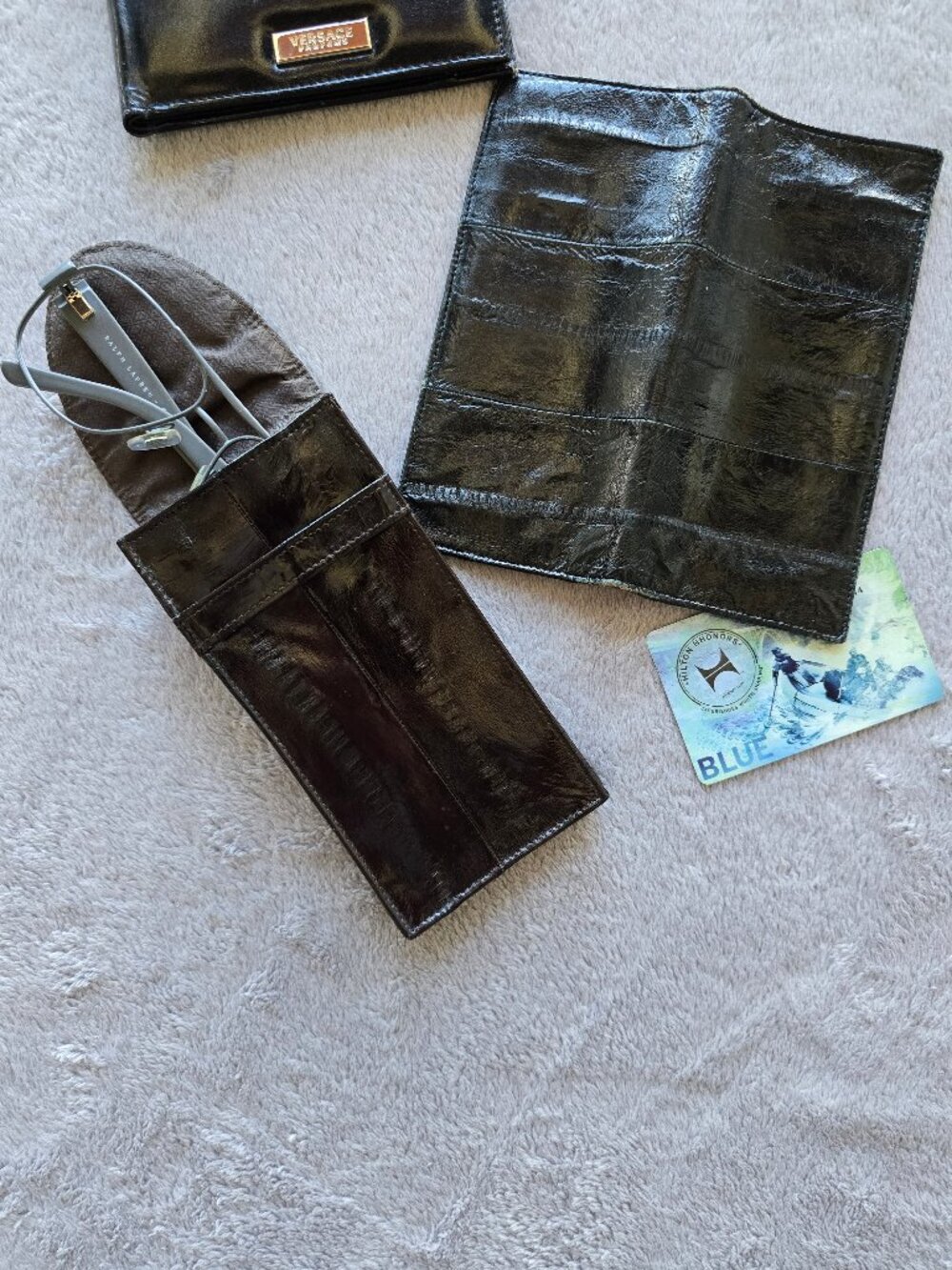 2 pc Vtg Eel skin glass pouch and bill wallet
